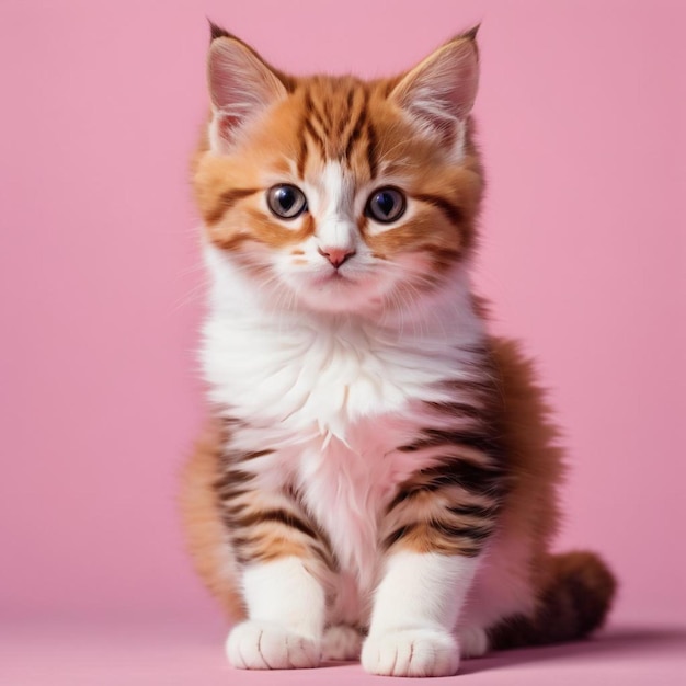 Schöne Katze sitzt auf rosa Hintergrund