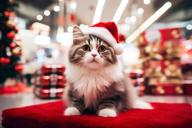 Foto schöne katze trägt einen weihnachtsmannshut