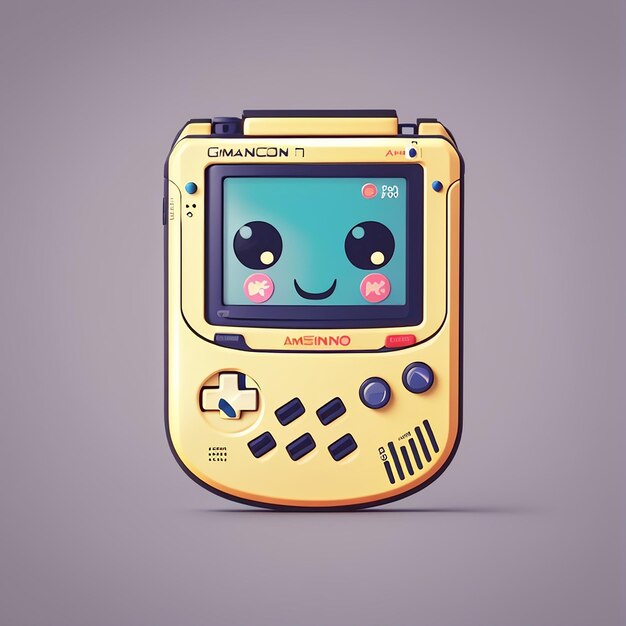 Schöne Kawaii GameBoy-Konsole mit Gedächtnis-Vektor-Illustration Gaming-Maskottchen-Logo Klassisches altes Spiel Nintendo Flat Cartoon-Stil geeignet für Web-Landing-Seite Banner Flyer Sticker-Karte Hintergrund