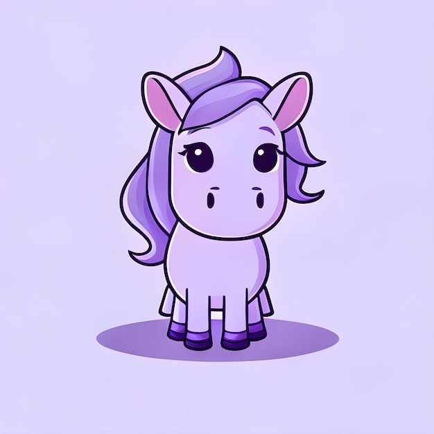 Schöne Kawaii Pferd Vector Clipart Icon Zeichentrickfigur Icon auf einem Lavendel-Hintergrund