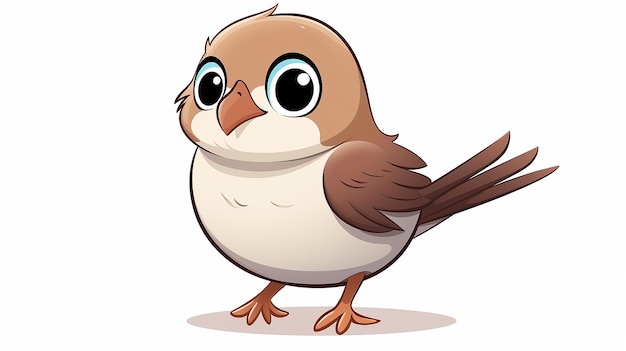 Schöne Kawaii-Sparrow-Blush-Lächeln und dynamischer Cartoon-Stil auf weißem Hintergrund