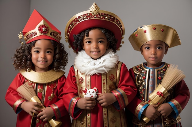 Schöne Kinder in traditioneller Kleidung begrüßen das Sinterklaas-FestivalGenerative KI