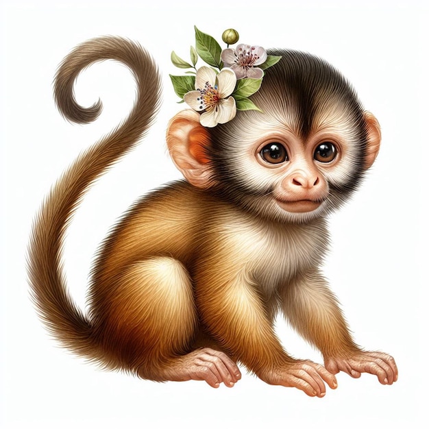 Schöne kleine Baby-Affen isoliert auf einem weißen Hintergrund Aquarell Zeichnung Stil