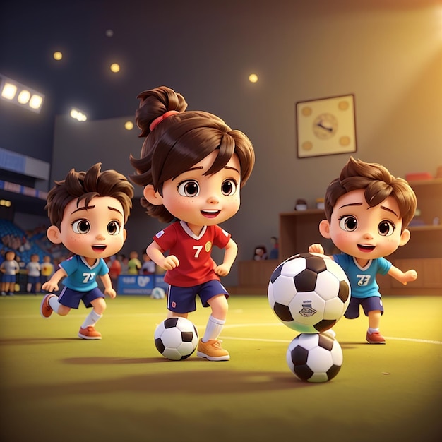 Schöne kleine Kinder-Cartoon, die Fußball spielen