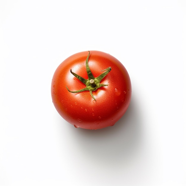 Schöne kleine rote Tomate, Draufsicht, Beleuchtung, Projektion, weißer Hintergrund, AI-generiertes Bild