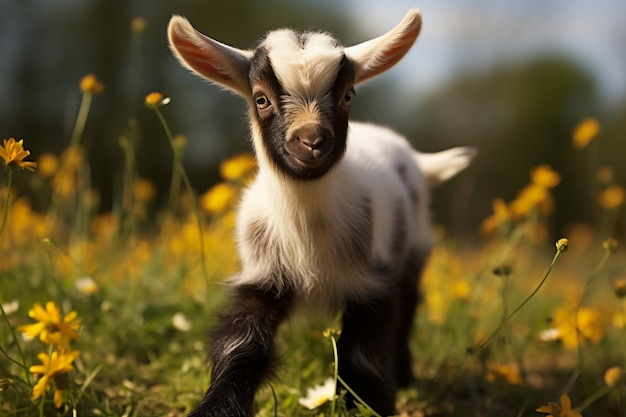 Schöne kleine Ziegenbaby auf dem Feld