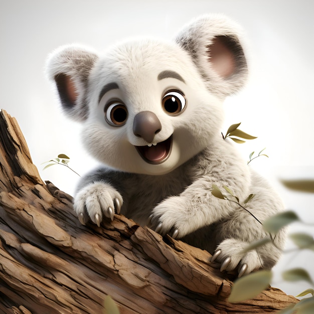 Schöne Koala sitzt auf einem Baumzweig 3D-Render