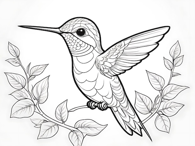 Foto schöne kolibri-farbblatt-umriss-illustration