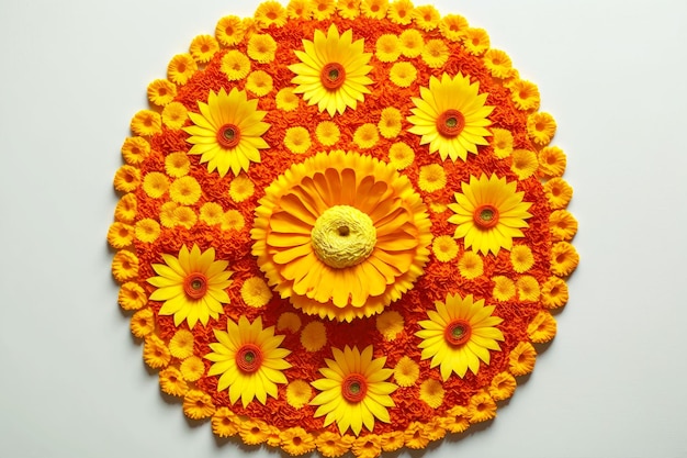 Foto schöne komposition aus eingekreisten blütenblättern und ringelblumen