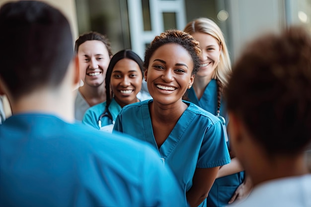 Schöne Krankenschwester, die mit medizinischen Fachleuten im Gesundheitswesen zusammenarbeitet