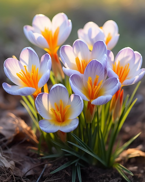 Foto schöne krokusblumen im frühen frühling selektive fokussierung