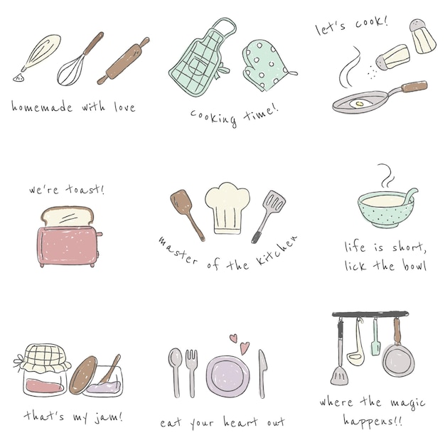 Schöne Küchen-Aufkleber für das Tagebuch-Set