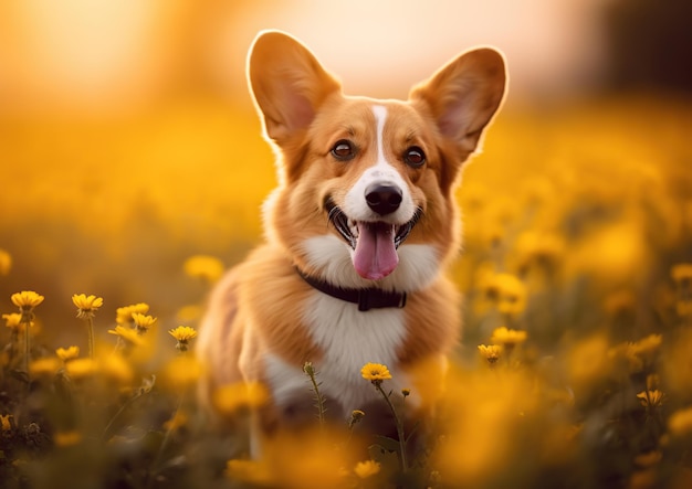 Schöne lächelnde Hund im Park Generative KI