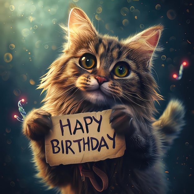 Schöne lächelnde Katze wünscht einen glücklichen Geburtstag Generative Ai