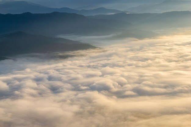 Schöne Landschaft am Morgen mit Nebel bei Doi Samer Dao, Sri Nan Nationalpark, Provinz Nan, Thailand