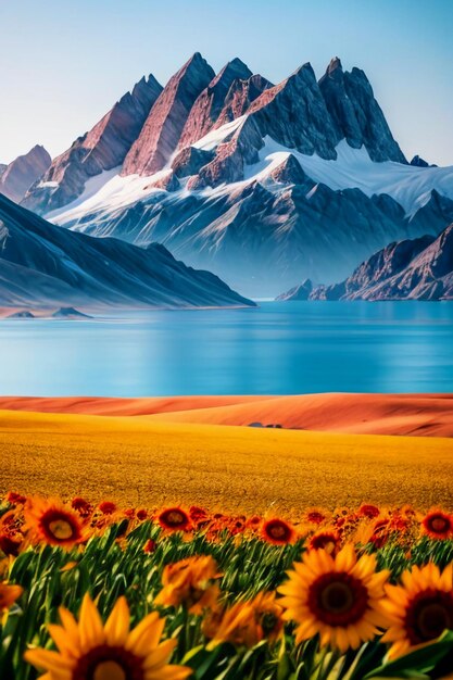 Schöne Landschaft, Berge, Meer, Strand, blauer Himmel, weiße Wolken, Meereslandschaft, Hintergrund