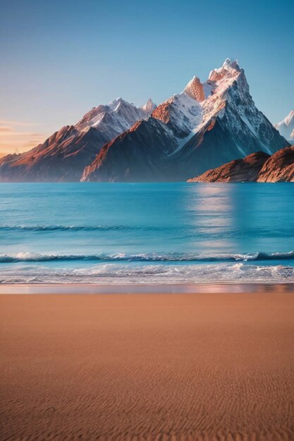 Schöne Landschaft, Berge, Meer, Strand, blauer Himmel, weiße Wolken, Meereslandschaft, Hintergrund