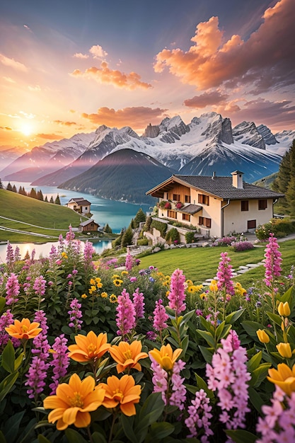 Foto schöne landschaft der alpen