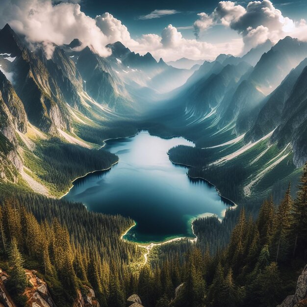 Schöne Landschaft des Braies-Sees Lago di Braies romantischer Ort mit Holzbrücke und Booten auf