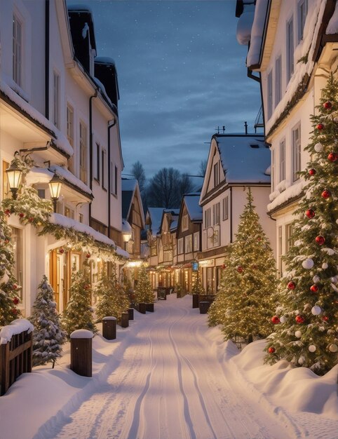 Foto schöne landschaft einer nordischen stadt in einer weihnachtsatmosphäre