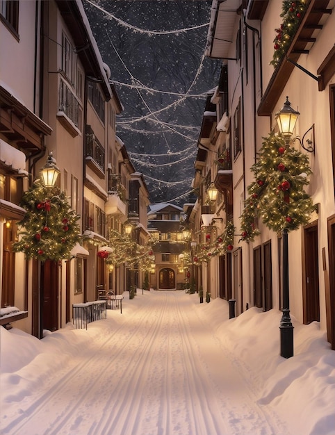 Foto schöne landschaft einer nordischen stadt in einer weihnachtsatmosphäre