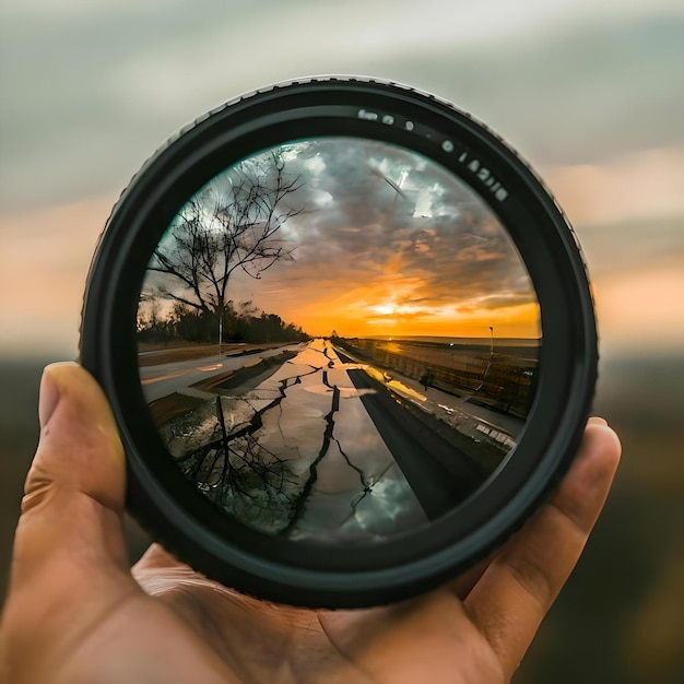 Foto schöne landschaft im inneren des kameraobjektivfilters