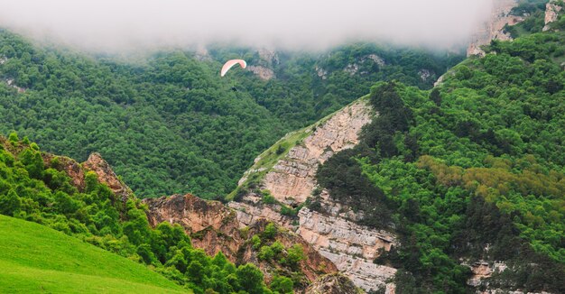 Schöne Landschaft mit Gleitschirmen.