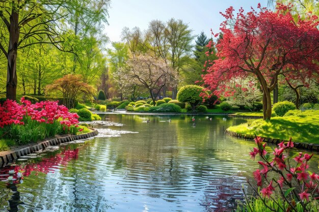 Schöne Landschaft mit schönen Pflanzen und Blumen