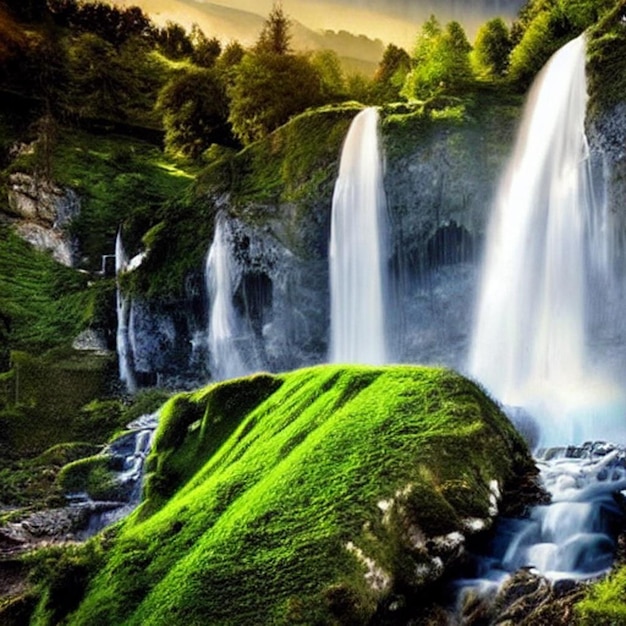 Schöne Landschaft mit Wasserfällen