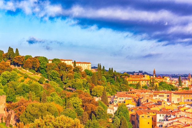 Schöne Landschaft über Panorama auf historische Ansicht Gärten von Bardini Giardino Bardini vom Piazzale Michelangelo Punkt Italien