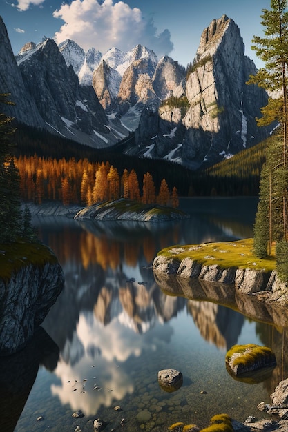 Schöne Landschaftsfotografie, Hintergrund, Gipfel, See, Schlucht, Himmel, weiße Wolken