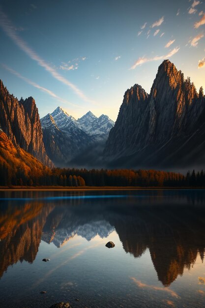 Foto schöne landschaftsfotografie, hintergrund, gipfel, see, schlucht, himmel, weiße wolken