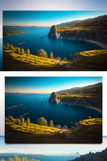 Schöne Landschaftsfotografie, Hintergrund, Gipfel, See, Schlucht, Himmel, weiße Wolken