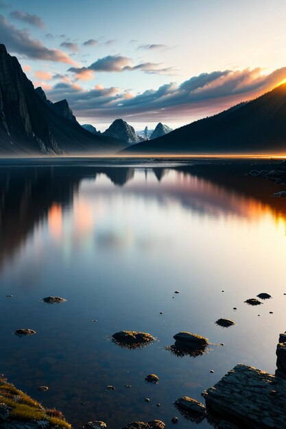 Schöne Landschaftsfotografie, Hintergrund, Gipfel, See, Schlucht, Himmel, weiße Wolken