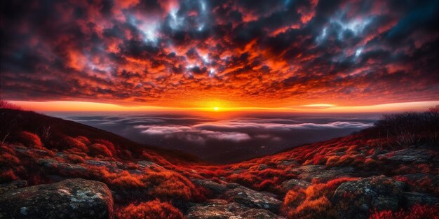 Foto schöne, lebendige farben am sonnenuntergang schönheit eines farbenfrohen und sonnenuntergehenden himmels, der von ki generiert wurde