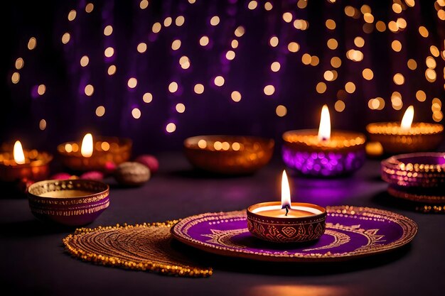 Foto schöne leere diwali-lampen und hintergründe, die während der feier erleuchtet wurden