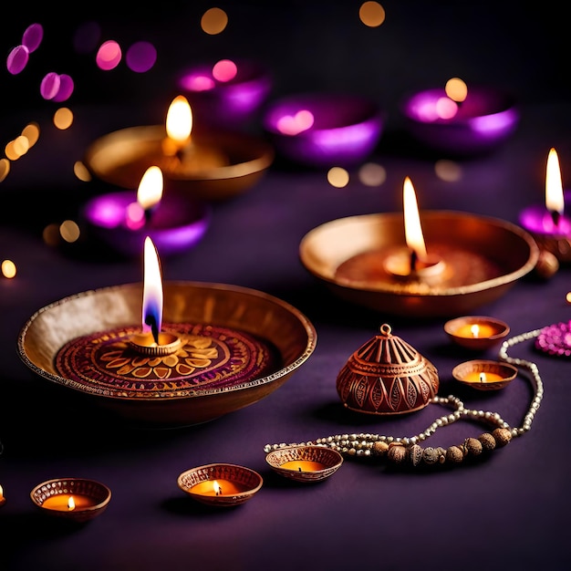 Foto schöne leere diwali-lampen und hintergründe, die während des feierns angezündet werden