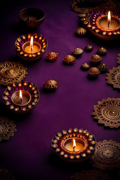 Foto schöne leere diwali-lampen und hintergründe, die während des feierns angezündet werden