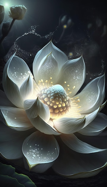 Schöne leuchtende weiße Lotosblume Generative Ai