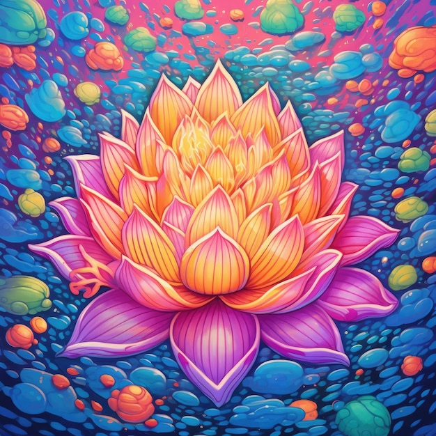 Schöne Lotusblumen-Illustration Farbige Wasserlilie-Bild Mehrfarbiger Hintergrund