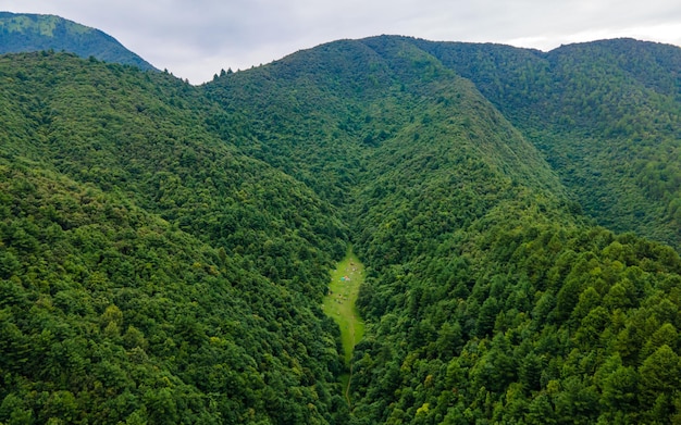 Schöne Luftaufnahme des grünen Waldlandes in Kathmandu, Nepal.