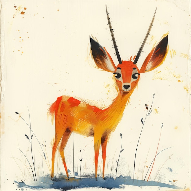 Schöne, lustige Cartoon-Antilope-Illustration für Kinderbuch Generative KI