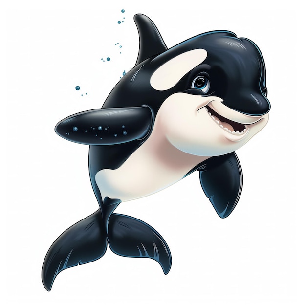 Schöne, lustige Cartoon-Orca-Illustration für Kinderbuch Generative KI