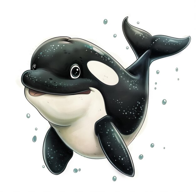 Schöne, lustige Cartoon-Orca-Illustration für Kinderbuch Generative KI