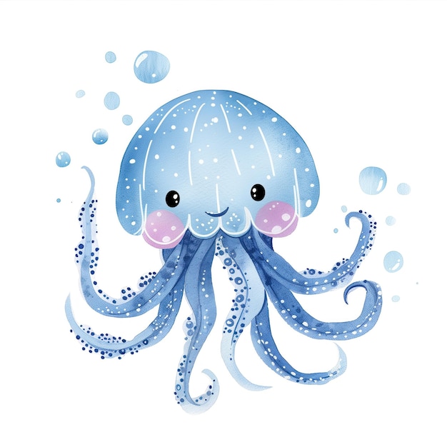 Schöne, lustige Zeichentrickfilme, Jellyfish-Illustrationen für Kinderbücher, generative KI