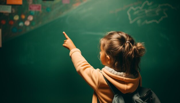 Schöne Mädchen zeigen, dass das Lernen im Freien Freude und Erfolg bringt, der durch künstliche Intelligenz erzeugt wird