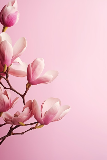 Schöne Magnolienblumen, die auf rosa Hintergrund isoliert sind, sind ein zartes Design mit Frühlingsthemen.