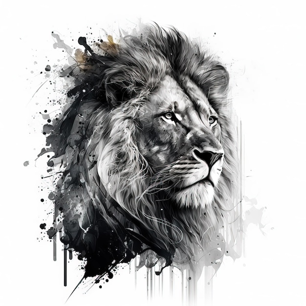 Schöne majestätische Löwenkopf Porträt auf weißem Hintergrund Illustration Malerei Grunge stylw Generative Ai