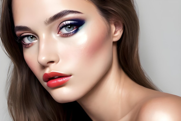 Schöne Make-up-Frau-Modell Kosmetik-Schönheit Mode-Modell posieren KI generative Bild