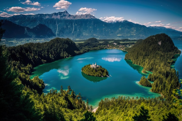 Schöne Mala osojnica in Bled Slowenien an einem hellen Tag von oben gesehen